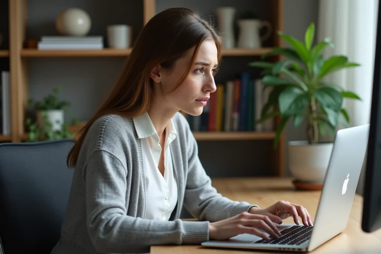 Femme devant un ordinateur portable affichant une erreur de connexion à la messagerie académique Orléans-Tours