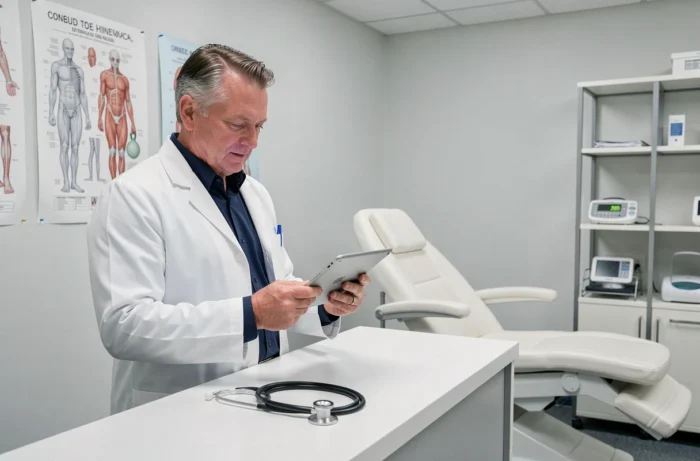 Médecin généraliste en consultation dans un cabinet médical moderne, conseils santé et avancées médicales