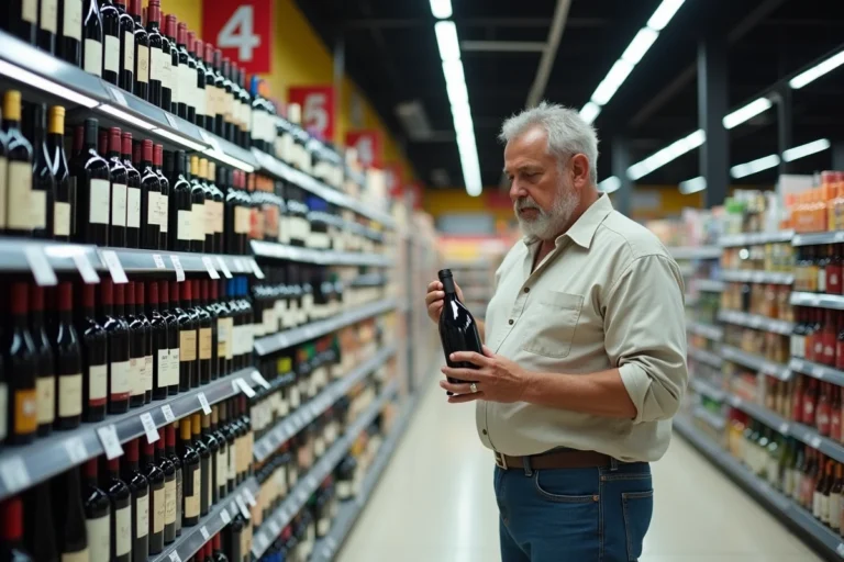 Un homme espagnol compare les prix de l'alcool dans un supermarché en Espagne en 2026