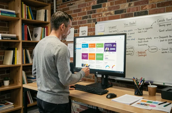 Responsable marketing analysant les performances d'une campagne newsletter dans une agence créative