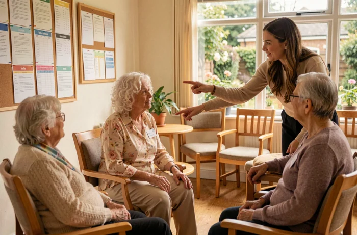 Des personnes âgées participant à un atelier collectif dans un centre communautaire proposant des services innovants pour seniors